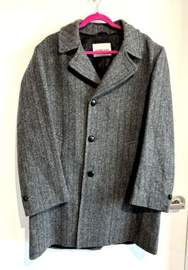 NWOT Vintage Men's Adams Row Wool blend Gray Herringbone Overcoat Size-40 R